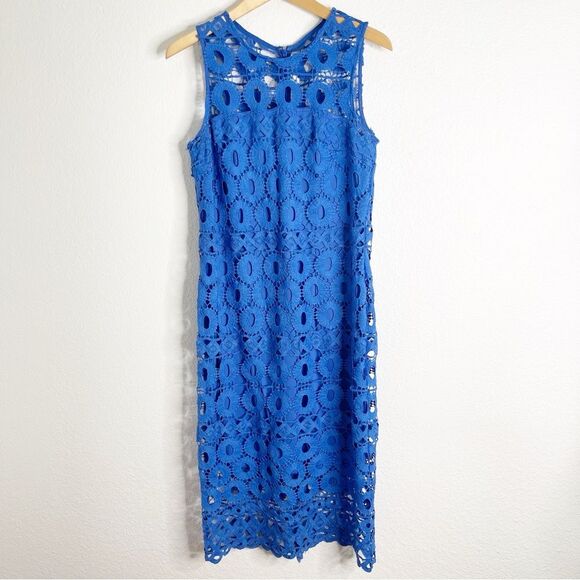 Taylor Blue Eyelet Lace Midi Dress Size 10 - Picture 2 of 6